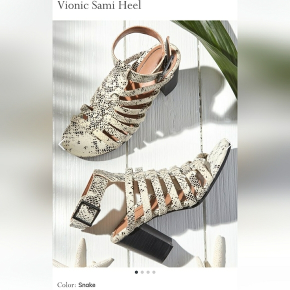 Vionic Sami Snakeskin Leather Strappy Stacked Heel Coushioned Gladiator Sandals - Picture 16 of 16